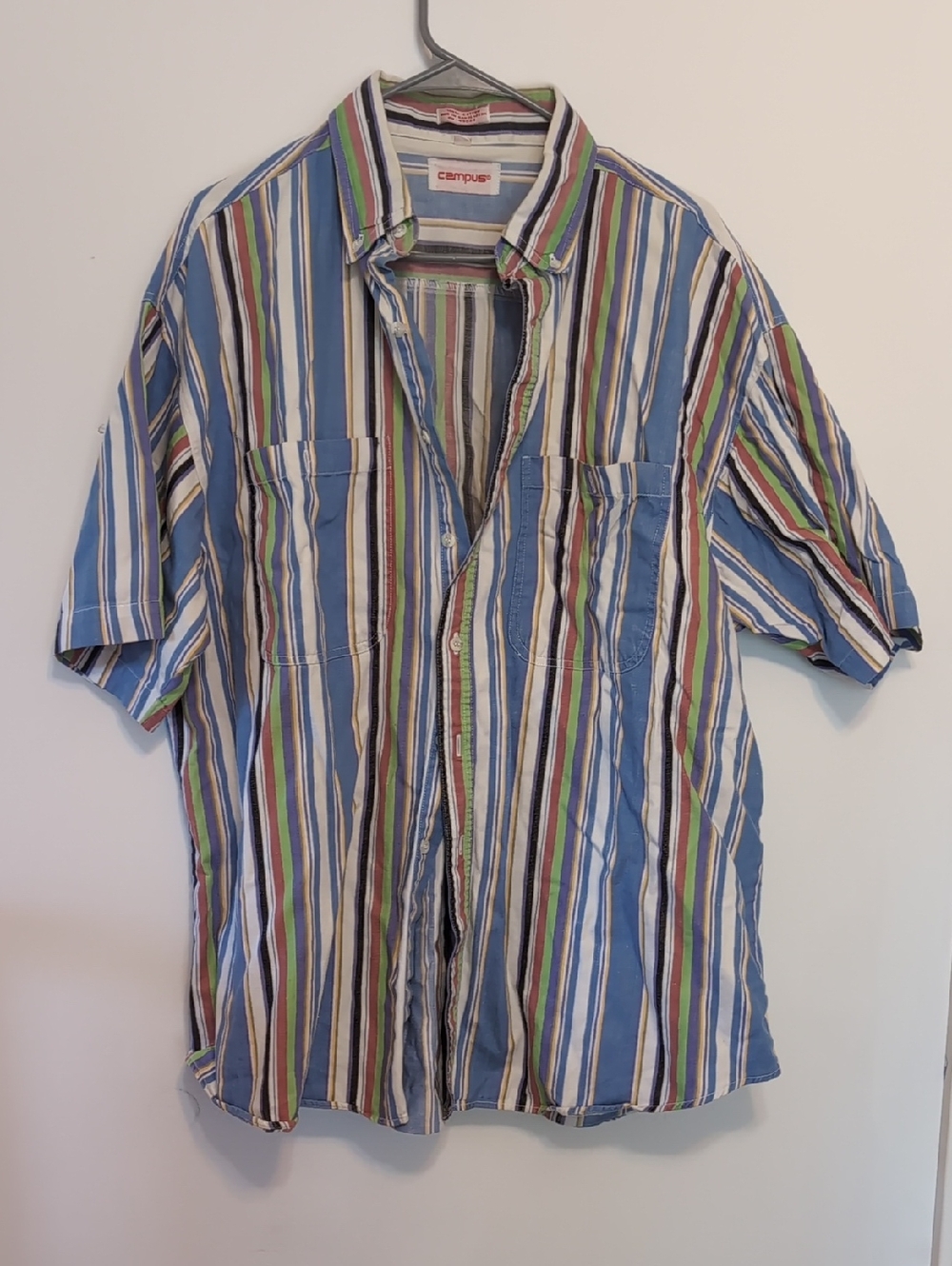Campus 90s Vintage Short Sleeve Button up Multicolored Stripes Size Extra Large